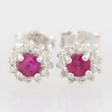 HANDMADE 9K SOLID GOLD 0.35CT NATURAL RUBY STUD EARRINGS WITH 24 DIAMONDS.