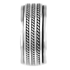 MEN'S GENUINE 925 STERLING SILVER WIDE SPINNER SPINNING ROTATING BAND RING.