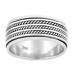 MEN'S GENUINE 925 STERLING SILVER WIDE SPINNER SPINNING ROTATING BAND RING.