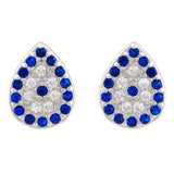 925 STERLING SILVER EVIL EYE PEAR SHAPE CRYSTAL STUD EARRINGS.