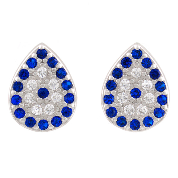 925 STERLING SILVER EVIL EYE PEAR SHAPE CRYSTAL STUD EARRINGS.