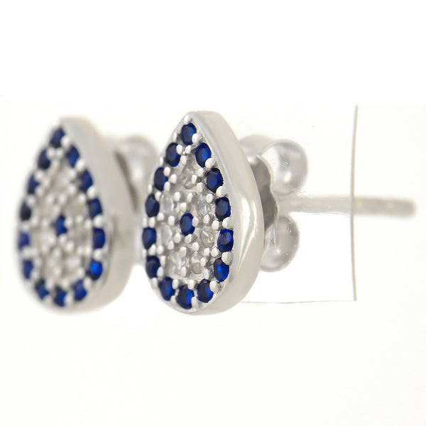 925 STERLING SILVER EVIL EYE PEAR SHAPE CRYSTAL STUD EARRINGS.
