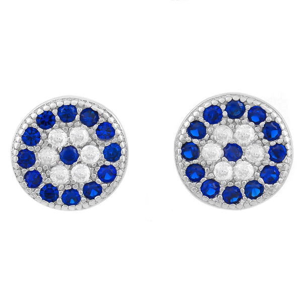925 STERLING SILVER EVIL EYE MATI NAZAR ROUND KARMA CRYSTAL STUD EARRINGS.