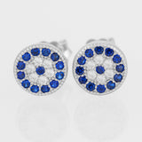925 STERLING SILVER EVIL EYE MATI NAZAR ROUND KARMA CRYSTAL STUD EARRINGS.