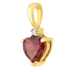 PETITE 9K SOLID YELLOW GOLD 0.50CT NATURAL HEART GARNET AND DIAMOND PENDANT.