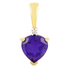 PETITE 9K SOLID YELLOW GOLD 0.50CT NATURAL HEART AMETHYST AND DIAMOND PENDANT.
