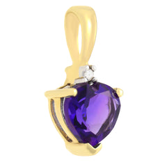 PETITE 9K SOLID YELLOW GOLD 0.50CT NATURAL HEART AMETHYST AND DIAMOND PENDANT.