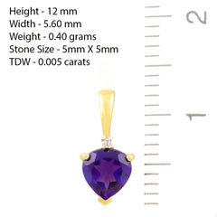 PETITE 9K SOLID YELLOW GOLD 0.50CT NATURAL HEART AMETHYST AND DIAMOND PENDANT.
