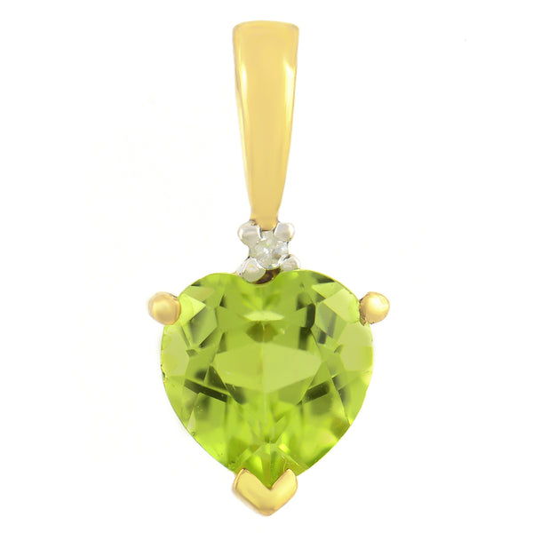 PETITE 9K SOLID YELLOW GOLD 0.50CT NATURAL HEART PERIDOT AND DIAMOND PENDANT.