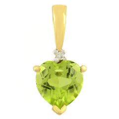 PETITE 9K SOLID YELLOW GOLD 0.50CT NATURAL HEART PERIDOT AND DIAMOND PENDANT.