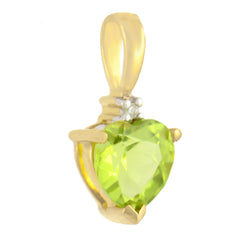 PETITE 9K SOLID YELLOW GOLD 0.50CT NATURAL HEART PERIDOT AND DIAMOND PENDANT.