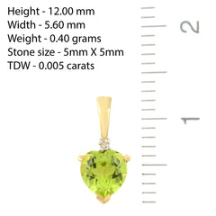 PETITE 9K SOLID YELLOW GOLD 0.50CT NATURAL HEART PERIDOT AND DIAMOND PENDANT.