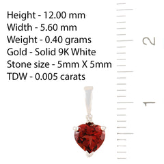 PETITE 9K SOLID WHITE GOLD 0.50CT NATURAL HEART GARNET AND DIAMOND PENDANT.