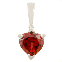 PETITE 9K SOLID WHITE GOLD 0.50CT NATURAL HEART GARNET AND DIAMOND PENDANT.