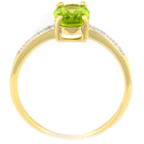 9K SOLID GOLD 1.30 CT NATURAL OVAL PERIDOT RING WITH 10 DIAMONDS.