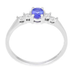 9K SOLID WHITE GOLD 0.33 CT NATURAL OVAL TANZANITE RING WITH 4 DIAMONDS.