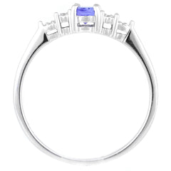 9K SOLID WHITE GOLD 0.33 CT NATURAL OVAL TANZANITE RING WITH 4 DIAMONDS.