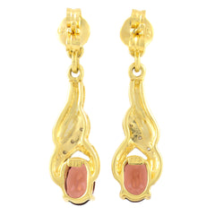 9K SOLID GOLD 0.90CT NATURAL ALMANDINE GARNET AND 6 DIAMOND DROP DANGLE EARRINGS.