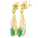 9K SOLID GOLD 0.90CT NATURAL EMERALD AND 6 DIAMOND DROP DANGLE EARRINGS.