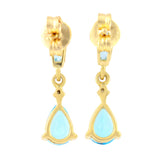 9K SOLID GOLD 1.20CT NATURAL SWISS BLUE TOPAZ AND DIAMOND DROP DANGLE EARRINGS.