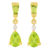 9K SOLID GOLD 1.20CT NATURAL BRIGHT PERIDOT AND DIAMOND DROP DANGLE EARRINGS.