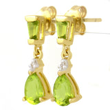 9K SOLID GOLD 1.20CT NATURAL BRIGHT PERIDOT AND DIAMOND DROP DANGLE EARRINGS.