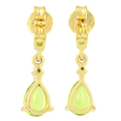 9K SOLID GOLD 1.20CT NATURAL BRIGHT PERIDOT AND DIAMOND DROP DANGLE EARRINGS.