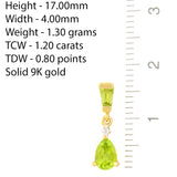 9K SOLID GOLD 1.20CT NATURAL BRIGHT PERIDOT AND DIAMOND DROP DANGLE EARRINGS.