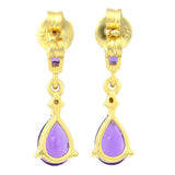 9K SOLID GOLD 1.20CT NATURAL PURPLE AMETHYST AND DIAMOND DROP DANGLE EARRINGS.