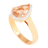 9K SOLID ROSE GOLD 1.75CT NATURAL PEAR MORGANITE HALO RING WITH 29 VS/G DIAMONDS.