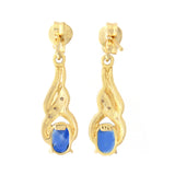9K SOLID GOLD 1.20CT NATURAL BLUE SAPPHIRE AND 6 DIAMOND DROP DANGLE EARRINGS.