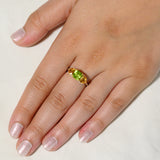 18K SOLID GOLD 1.80CT NATURAL ASSCHER PERIDOT AND TRILLIANT CITRINE RING.
