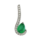 9K SOLID WHITE GOLD 0.30CT NATURAL PEAR EMERALD PENDANT WITH EIGHTEEN DIAMONDS.