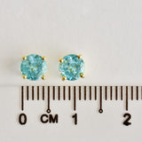 9K SOLID GOLD 1.20CT NATURAL SWISS BLUE TOPAZ STUD EARRINGS.