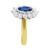 18K SOLID GOLD 2.35CT NATURAL AUSTRALIAN SAPPHIRE RING WITH 12 VS/G DIAMONDS.