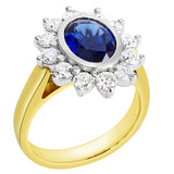 18K SOLID GOLD 2.35CT NATURAL AUSTRALIAN SAPPHIRE RING WITH 12 VS/G DIAMONDS.