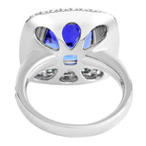 18K SOLID WHITE GOLD 6.52CT NATURAL TANZANITE RING WITH 68 VS/G DIAMONDS.