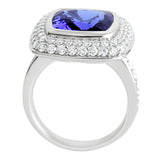 18K SOLID WHITE GOLD 6.52CT NATURAL TANZANITE RING WITH 68 VS/G DIAMONDS.