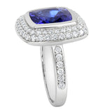 18K SOLID WHITE GOLD 6.52CT NATURAL TANZANITE RING WITH 68 VS/G DIAMONDS.