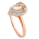 9K SOLID ROSE GOLD 1.28CT NATURAL PEAR MORGANITE HALO RING WITH 29 VS/G DIAMONDS.