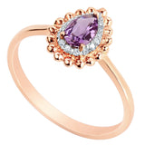 9K SOLID ROSE GOLD 0.40CT NATURAL PEAR CUT PURPLE AMETHYST WITH 16 DIAMONDS.