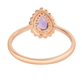 9K SOLID ROSE GOLD 0.40CT NATURAL PEAR CUT PURPLE AMETHYST WITH 16 DIAMONDS.