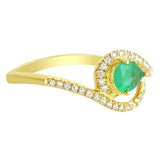 9K SOLID YELLOW GOLD 0.30CT NATURAL PEAR EMERALD RING WITH 34 DIAMONDS.
