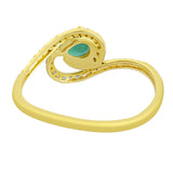 9K SOLID YELLOW GOLD 0.30CT NATURAL PEAR EMERALD RING WITH 34 DIAMONDS.