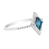 9K SOLID WHITE GOLD FINEST 0.50CT LONDON BLUE TOPAZ WITH 34 DIAMONDS.