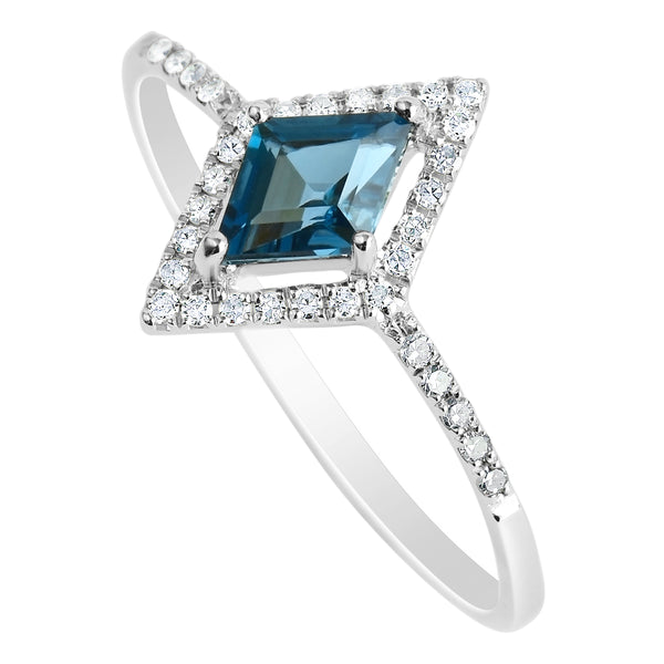 9K SOLID WHITE GOLD FINEST 0.50CT LONDON BLUE TOPAZ WITH 34 DIAMONDS.