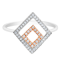 DISTINCTIVE 9K SOLID WHITE & ROSE GOLD NATURAL GEOMETRIC DESIGN 52 DIAMOND RING.