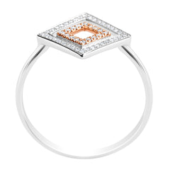 DISTINCTIVE 9K SOLID WHITE & ROSE GOLD NATURAL GEOMETRIC DESIGN 52 DIAMOND RING.