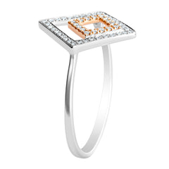 DISTINCTIVE 9K SOLID WHITE & ROSE GOLD NATURAL GEOMETRIC DESIGN 52 DIAMOND RING.