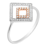 DISTINCTIVE 9K SOLID WHITE & ROSE GOLD NATURAL GEOMETRIC DESIGN 52 DIAMOND RING.